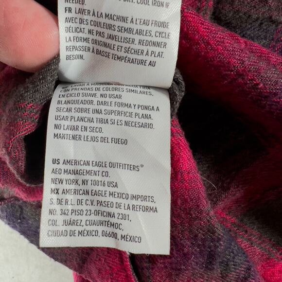 American Eagle Outfitters Button Flannel Shirt Woman S Boyfriend Fit Pink Black - Picture 13 of 15